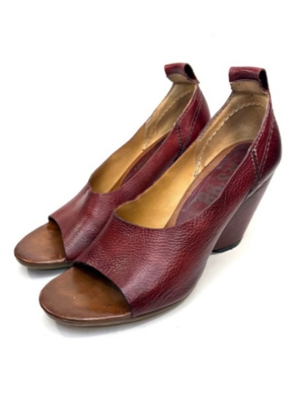 A.S.98 Red Leather Peep Toe Wedge | 37